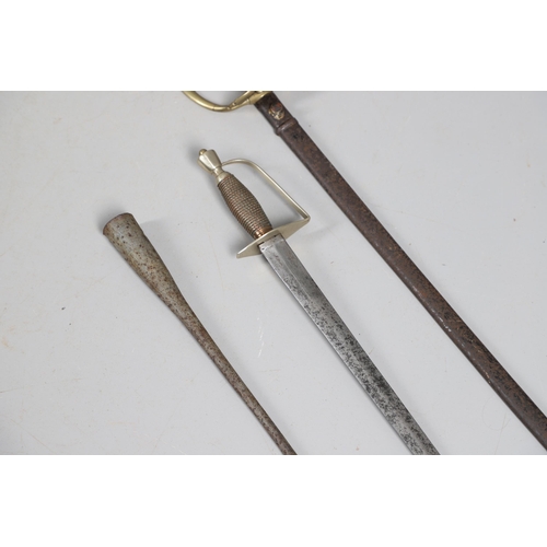 94 - A 19TH CENTURY BELGIAN SMALL SWORD, ANOTHER SIMILAR AND A HARPOON POINT. A continental small sword w... 