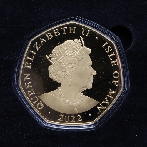 1234 - A N ELIZABETH II GOLD PROOF 1 OZ FIFTY PENCE COIN. 2022. A gold proof 50p piece, Isle of Man, Queen ... 