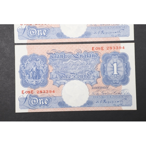 598 - TWO BANK OF ENGLAND SERIES 'A' BLUE ONE POUND NOTES WITH CONSECUTIVE NUMBERS. Two series 'A' Britann... 