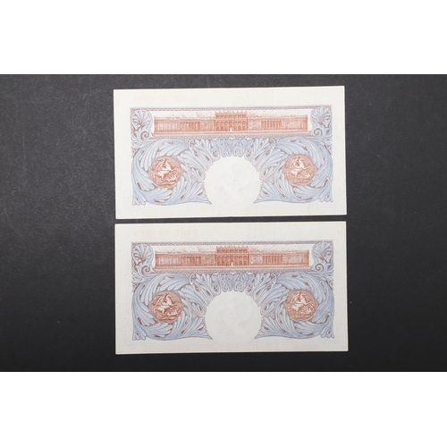 598 - TWO BANK OF ENGLAND SERIES 'A' BLUE ONE POUND NOTES WITH CONSECUTIVE NUMBERS. Two series 'A' Britann... 