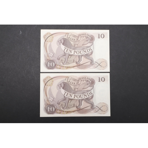 600 - TWO BANK OF ENGLAND SERIES 'C' TEN POUND BANKNOTES WITH CONSECUTIVE NUMBERS. Two series 'C' portrait... 