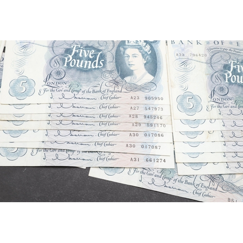 601 - A COLLECTION OF 42 BANK OF ENGLAND SERIES 'C' FIVE POUND NOTES. A collection of 42 Series 'C' portra... 