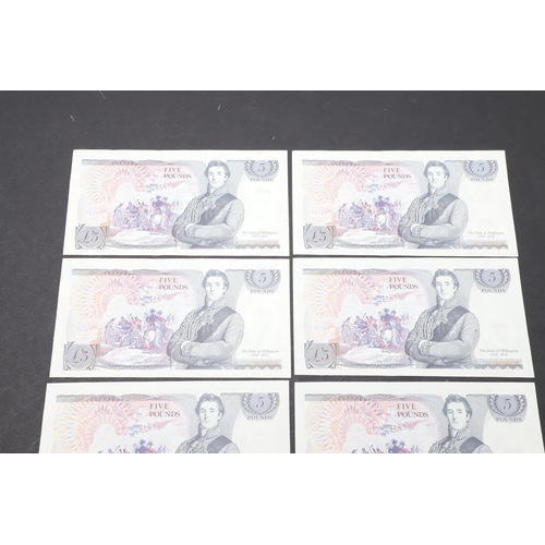 603 - TEN CONSECUTIVE BANK OF ENGLAND SERIES 'D' FIVE POUND NOTES. A consecutive run of ten bank of Englan... 