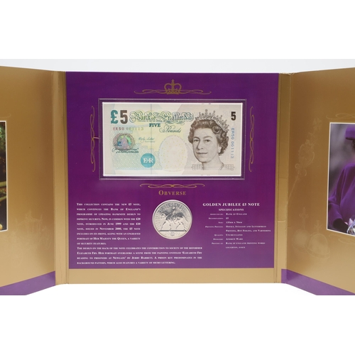 605 - TWO CONSECUTIVE GOLDEN JUBILEE PRESENTATION ROYAL MINT COIN AND NOTE SETS. Royal Mint presentation s... 