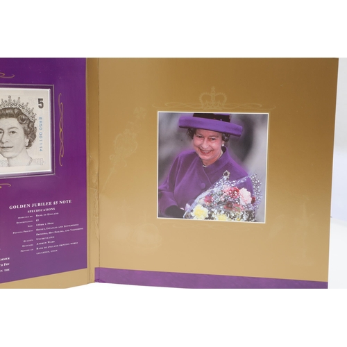 605 - TWO CONSECUTIVE GOLDEN JUBILEE PRESENTATION ROYAL MINT COIN AND NOTE SETS. Royal Mint presentation s... 