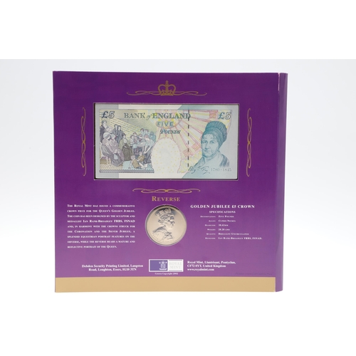 605 - TWO CONSECUTIVE GOLDEN JUBILEE PRESENTATION ROYAL MINT COIN AND NOTE SETS. Royal Mint presentation s... 