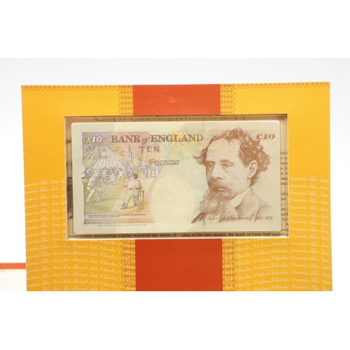 606 - A BANK OF ENGLAND PRESENTATION SET OF 'LAST DICKENS' AND 'FIRST DARWIN' TEN POUND BANKNOTES. A prese... 