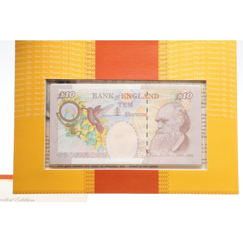 606 - A BANK OF ENGLAND PRESENTATION SET OF 'LAST DICKENS' AND 'FIRST DARWIN' TEN POUND BANKNOTES. A prese... 