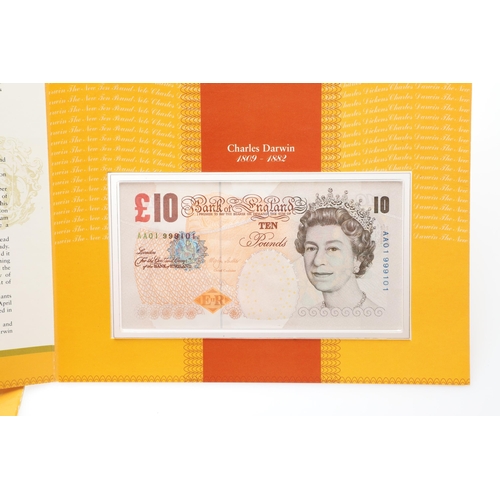 606 - A BANK OF ENGLAND PRESENTATION SET OF 'LAST DICKENS' AND 'FIRST DARWIN' TEN POUND BANKNOTES. A prese... 