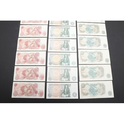 607 - A COLLECTION OF BANK OF ENGLAND ONE POUND AND TEN SHILLING NOTES. A collection of notes comprising s... 