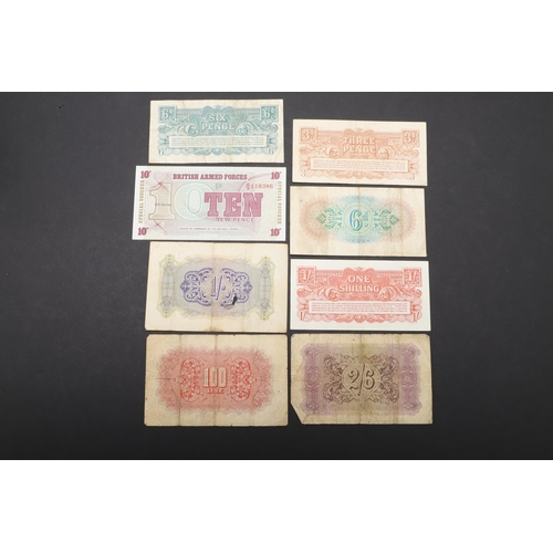 610 - A COLLECTION OF BRITISH MILITARY ISSUE BANKNOTES. A collection of eight notes to include 6d British ... 