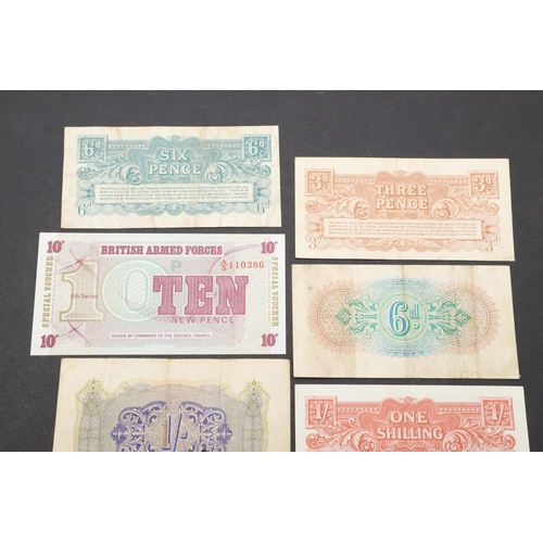 610 - A COLLECTION OF BRITISH MILITARY ISSUE BANKNOTES. A collection of eight notes to include 6d British ... 