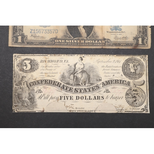 613 - A CONFEDERATE STATES RICHMOND FIVE DOLLAR NOTE AND A ONE DOLLAR NOTE. A Confederate States of Americ... 