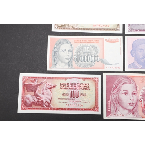 619 - A COLLECTION OF EIGHT YUGOSLAVIAN BANKNOTES. A collection of Yugoslavian banknotes from 100000, 5000... 