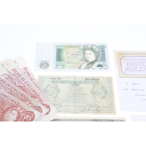 620 - A SMALL COLLECTION OF BANKNOTES TO INCLUDE SEVENTEEN CONSECUTIVE TEN SHILLING NOTES. A collection of... 