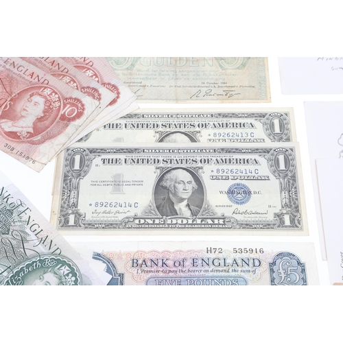 620 - A SMALL COLLECTION OF BANKNOTES TO INCLUDE SEVENTEEN CONSECUTIVE TEN SHILLING NOTES. A collection of... 