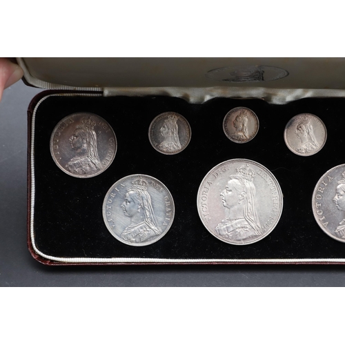 629 - A QUEEN VICTORIA SPECIMEN SILVER COIN SET, 1887. A Queen Victoria eight coin silver specimen set com... 