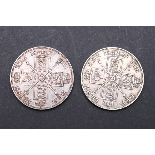 630 - TWO QUEEN VICTORIA DOUBLE FLORINS, 1887 and 1889. Queen Victoria, Double Florin, jubilee bust l. Rev... 