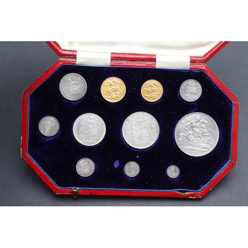 631 - AN EDWARD VII ELEVEN COIN PROOF SET, 1902. An Edward VII eleven coin matt proof set: Sovereign bare ... 