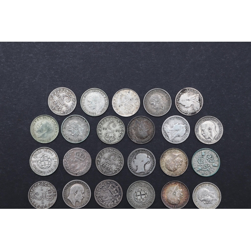 639 - A COLLECTION OF QUEEN VICTORIA AND LATER THREEPENCE PIECES. Threepence for 1874, 1881, 1884, 1887, 1... 