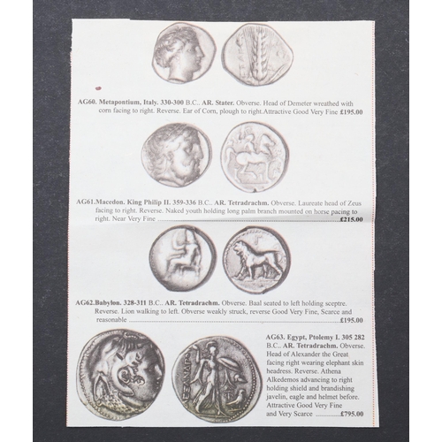 654 - GREEK COINS: METAPONTION, SILVER STATER, 330 - 300 BC. Silver Stater, Metapontion, Italy. Obverse wi... 