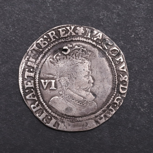 745 - A JAMES I SIXPENCE 1605. A hammered silver sixpence, fourth crowned bust r. with value behind, Rever... 