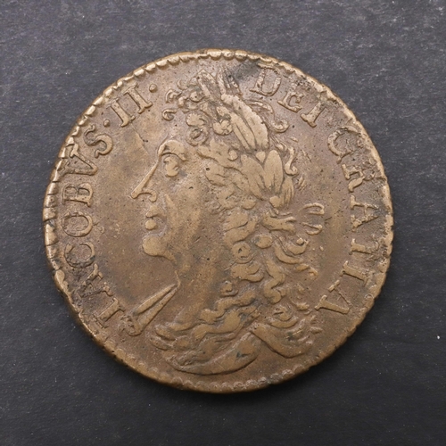 750 - A JAMES II GUNMONEY HALFCROWN, 1689. An Irish James II Gunmoney Halfcrown, February 1689, laureate d... 