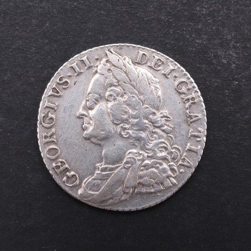 763 - A GEORGE II SHILLING, 1758. A George II Shilling, old laureate and draped bust l. Reverse with cruci... 