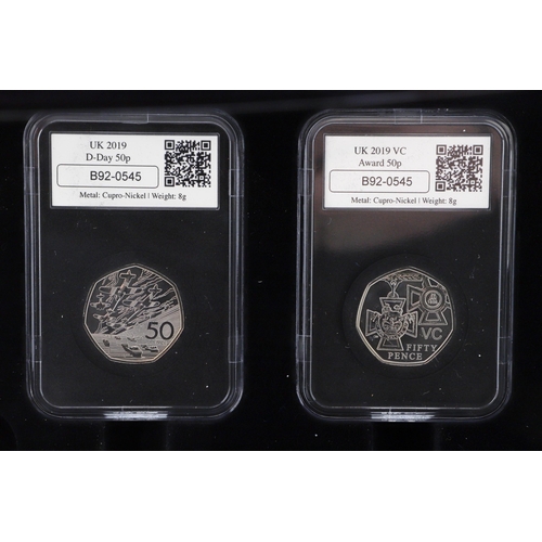 797 - THE DATESTAMP 2019 50TH ANNIVERSARY OF THE 50 PENCE 12 COIN SET. A twelve coin datestamp 50p set com... 