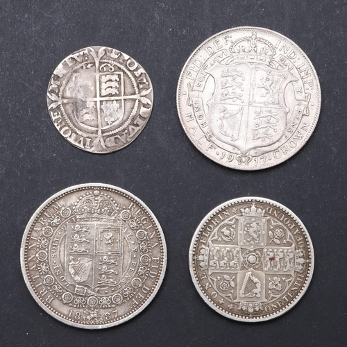 799 - A SMALL COLLECTION OF SILVER COINS, ELIZABETH I AND LATER. An Elizabeth I Sixpence, crowned bust l. ... 