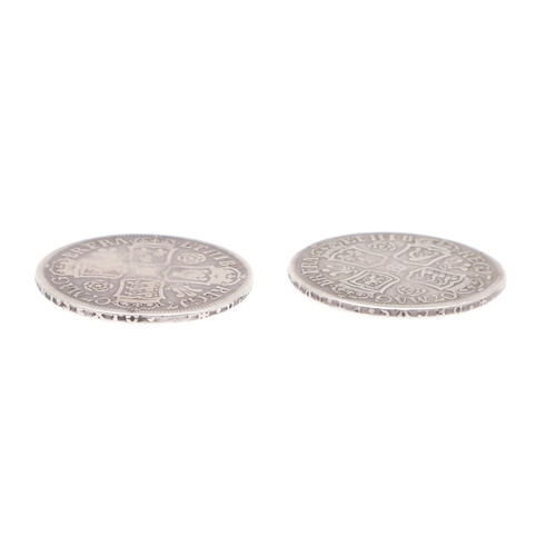 800 - TWO QUEEN ANNE HALFCROWNS, BOTH 1707. Queen Anne Halfcrown, draped bust r. Reverse with cruciform sh... 