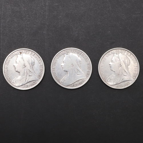 831 - THREE QUEEN VICTORIA CROWNS, 1894, 1895 AND 1898. Queen Victoria Crowns, old veiled bust l. Reverse ... 