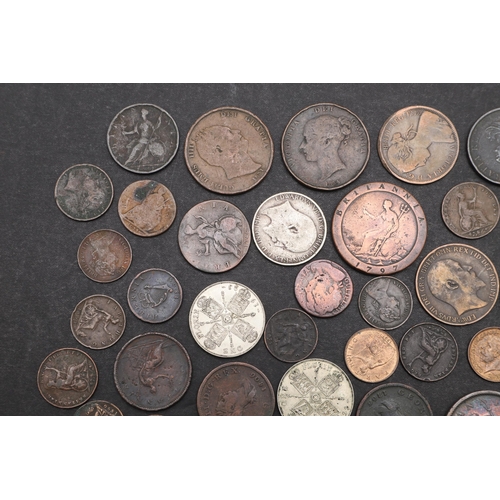 910 - A COLLECTION OF GEORGE III AND LATER COPPER AND OTHER COINS. A collection of George III Pennies, Vic... 