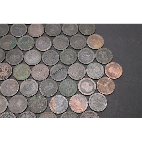 921 - A LARGE COLLECTION OF 'CARTWHEEL' PENNIES. A collection of 86 Cartwheel pennies, some overstamped.