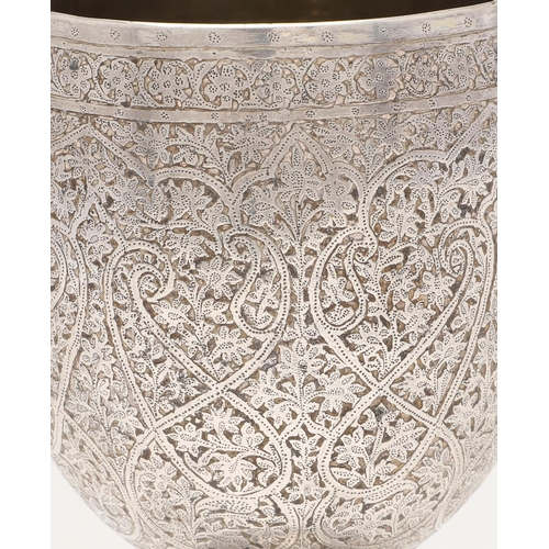 105 - A LATE 19TH/ EARLY 20TH CENTURY INDIAN SILVER GOBLET. of rounded circular form, the whole abundantly... 