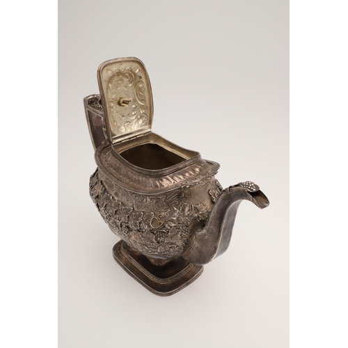 148 - A GEORGE III SILVER COFFEE POT. of a substantial size & gauge, rounded rectangular form, decorated w... 