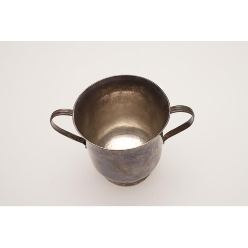 161 - A GEORGE III SILVER TWO-HANDLED CUP OR PORRINGER. of campana form, with reeded twin loop handles and... 