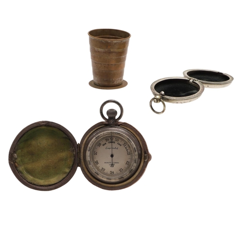 173 - A GEORGE V CASED SILVER POCKET ANEROID BAROMETER. resembling a pocket watch, inscribed to the revers... 