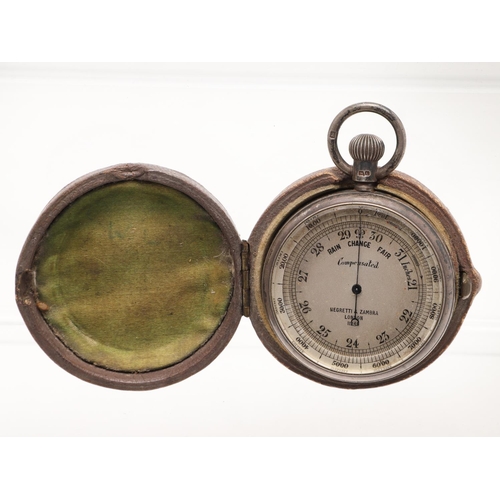 173 - A GEORGE V CASED SILVER POCKET ANEROID BAROMETER. resembling a pocket watch, inscribed to the revers... 