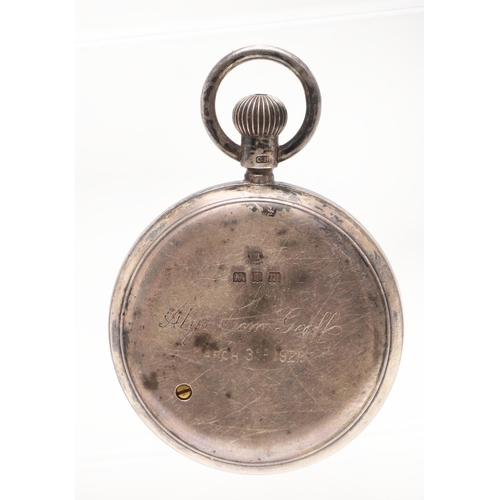 173 - A GEORGE V CASED SILVER POCKET ANEROID BAROMETER. resembling a pocket watch, inscribed to the revers... 