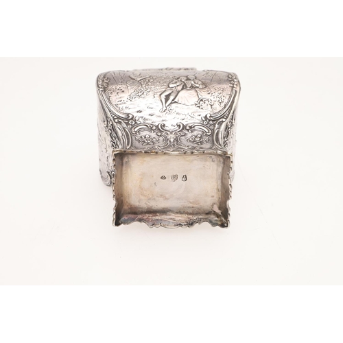 177 - A LATE 19TH CENTURY CONTINENTAL SILVER TEA CADDY. of bombÃ© form, with a lion finial, decorated in r... 