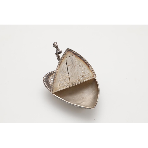 183 - A LATE VICTORIAN HEART-SHAPED SILVER MATCH/ LIGHT HOLDER. with a punch-bead border, embossed decorat... 