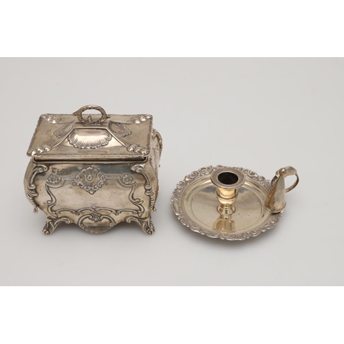 193 - AN EDWARDIAN SILVER TEA CADDY. bombÃ© form, with embossed & chased decoration, a loop handle and gil... 