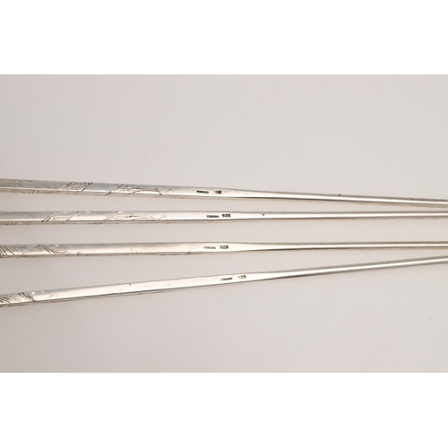 209 - TWO PAIRS OF 20TH CENTURY JAPANESE SILVER CHOPSTICKS. tapering form, with engraved decoration and co... 