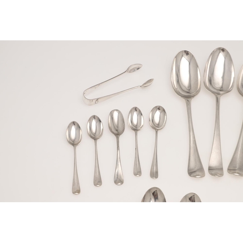 22 - HANOVERIAN PATTERN SILVER FLATWARE. to include a Queen Anne tablespoon, by Isaac Davenport, London 1... 