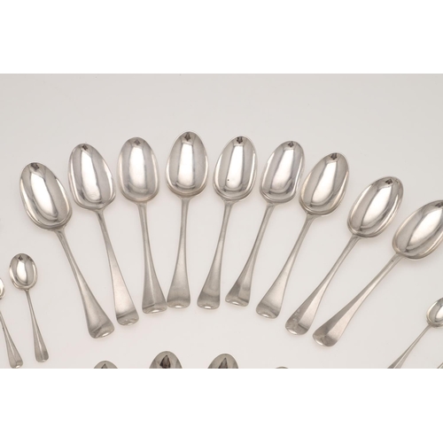 22 - HANOVERIAN PATTERN SILVER FLATWARE. to include a Queen Anne tablespoon, by Isaac Davenport, London 1... 