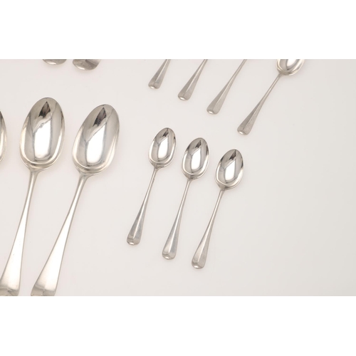 22 - HANOVERIAN PATTERN SILVER FLATWARE. to include a Queen Anne tablespoon, by Isaac Davenport, London 1... 