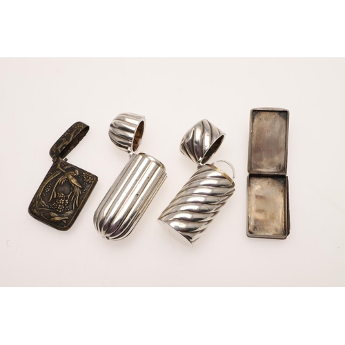 228 - A MIXED LOT. to include 3 silver mounted scent bottles, a cased cheroot holder, a Far-Eastern silver... 