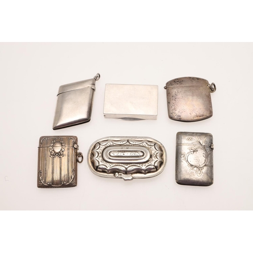 231 - SIX CONTINENTAL SILVER VESTA CASES. to include a lozenge-shaped vesta, initialled, 2 depicting roman... 