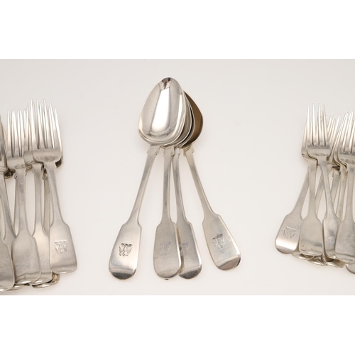 24 - FIDDLE PATTERN SILVER FLATWARE:. to include 22 table forks, 19 dessert forks, 4 tablespoons, 13 dess... 